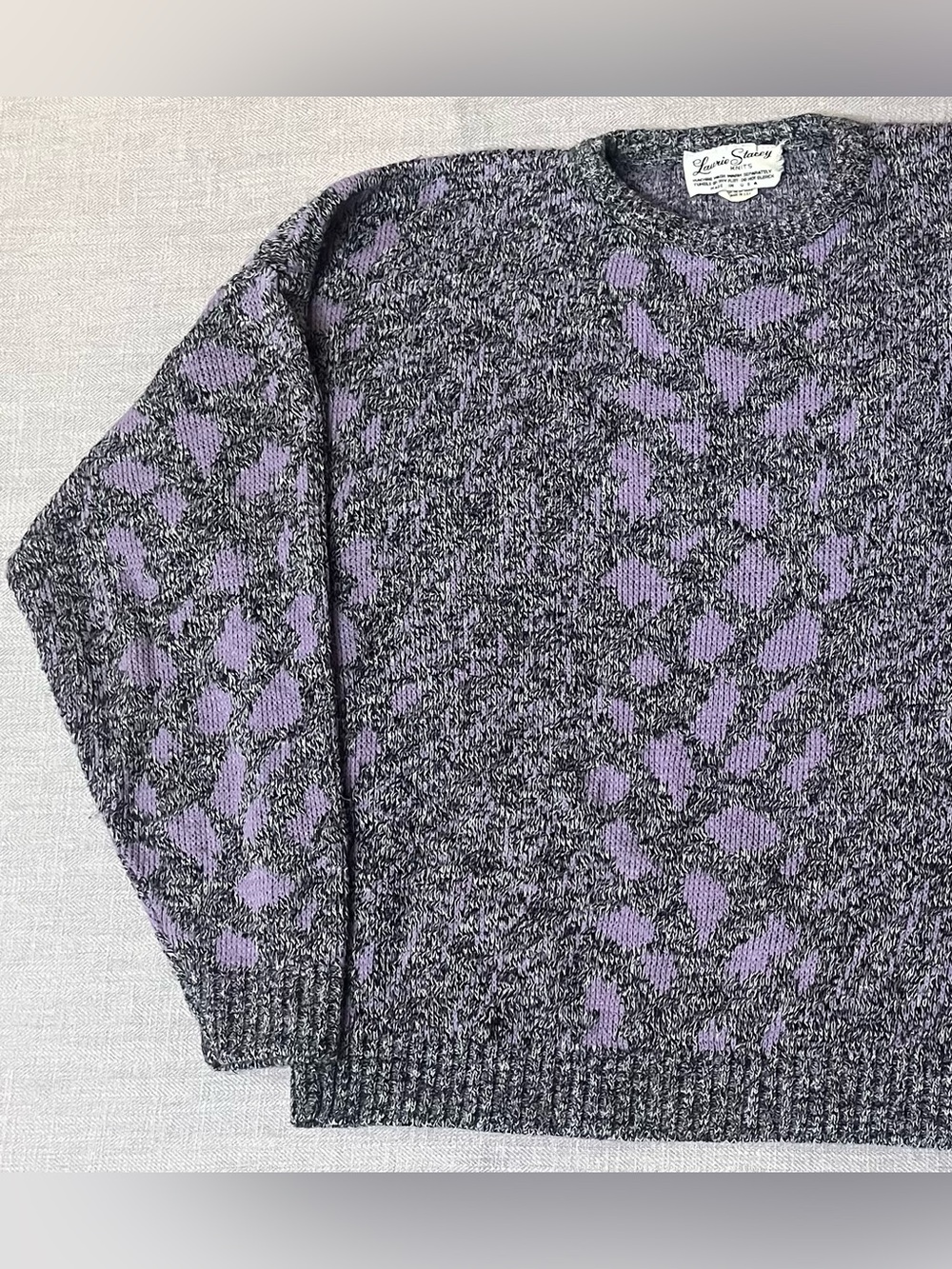 Vintage 80s Purple/Black Abstract Animal Print Pullover Slouchy Grandpa Sweater